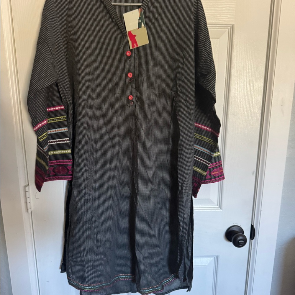 Striped Long Sleeve Dress with Pink Accents